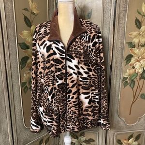 MIRROR IMAGE leopard print woman’s jacket size 3X, full zipper front, #7358